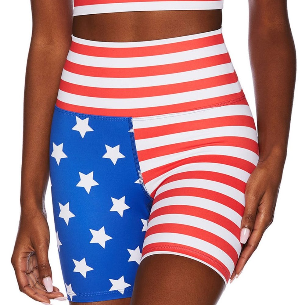 Beach Riot Red, White & Blue Stars Stripe Bike Shorts